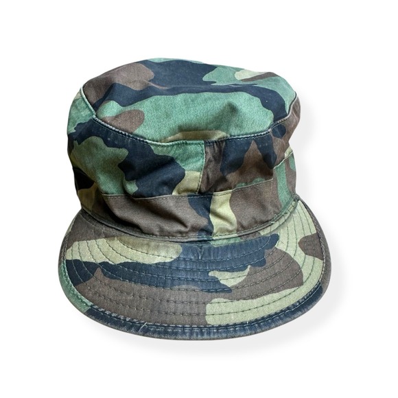 Vintage US Military Army Woodland Camo Hat Field Cap Size 7 1/4 Ear Flap 1980s - Picture 1 of 9
